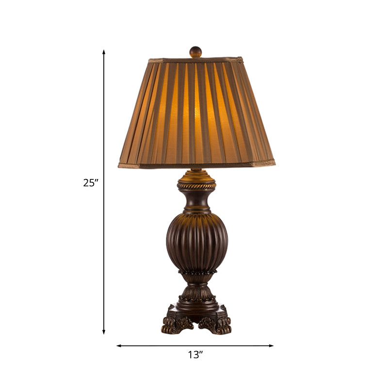 Tapered Dining Room Table Lamp Rural Gathered Fabric 1 Head Brown Night Light, 13"/15" Wide Clearhalo 'Lamps' 'Table Lamps' Lighting' 1034228