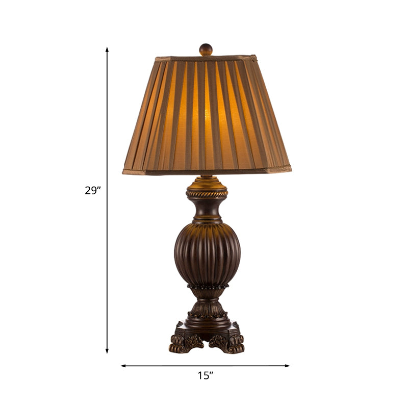 Tapered Dining Room Table Lamp Rural Gathered Fabric 1 Head Brown Night Light, 13"/15" Wide Clearhalo 'Lamps' 'Table Lamps' Lighting' 1034229