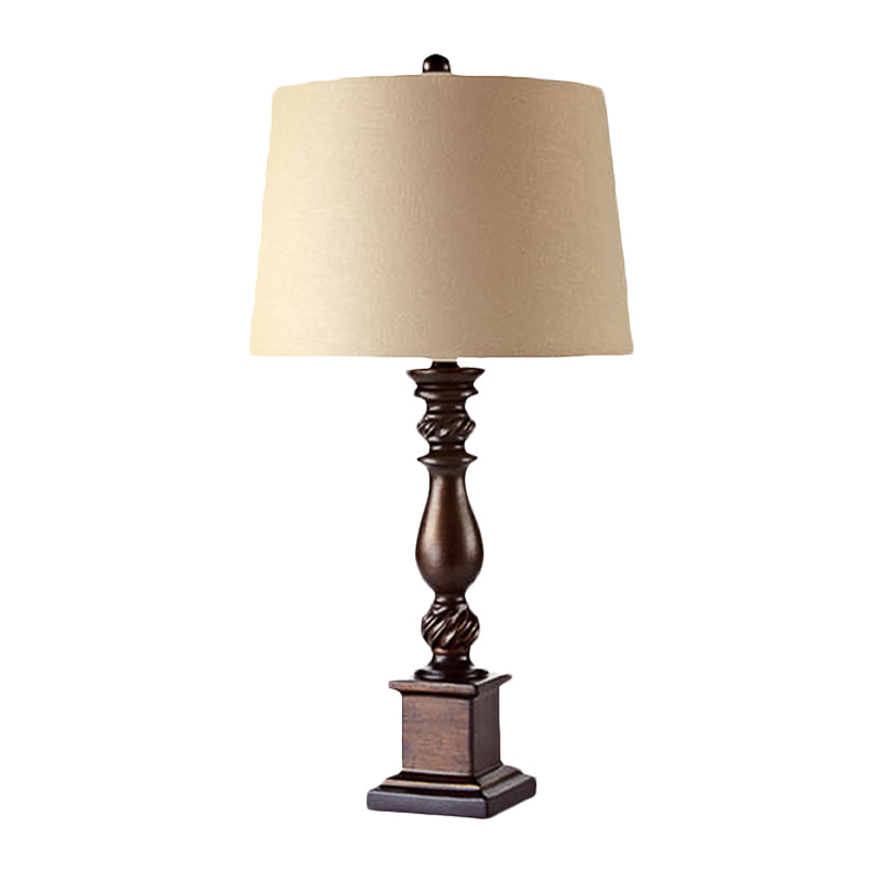 Fabric Drum Shade Night Lamp Rural 1 Bulb Bedside Table Stand Light in Red Brown, 12"/14" Wide Clearhalo 'Lamps' 'Table Lamps' Lighting' 1034232