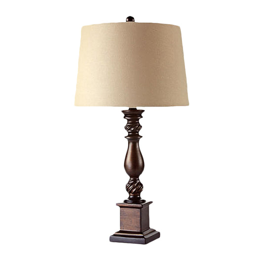 Fabric Drum Shade Night Lamp Rural 1 Bulb Bedside Table Stand Light in Red Brown, 12"/14" Wide Clearhalo 'Lamps' 'Table Lamps' Lighting' 1034232