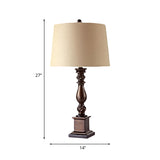 Fabric Drum Shade Night Lamp Rural 1 Bulb Bedside Table Stand Light in Red Brown, 12"/14" Wide Clearhalo 'Lamps' 'Table Lamps' Lighting' 1034234