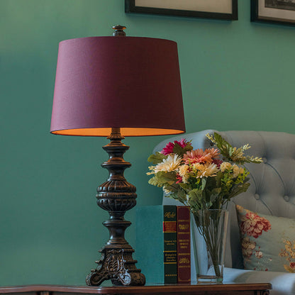 Rose Red Drum Nightstand Light Traditional Fabric 12"/15" Wide Single-Bulb Living Room Table Lamp Rose Red Clearhalo 'Lamps' 'Table Lamps' Lighting' 1034235