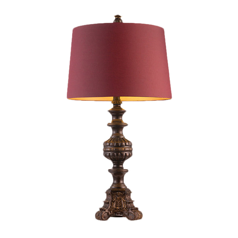 Rose Red Drum Nightstand Light Traditional Fabric 12"/15" Wide Single-Bulb Living Room Table Lamp Clearhalo 'Lamps' 'Table Lamps' Lighting' 1034237