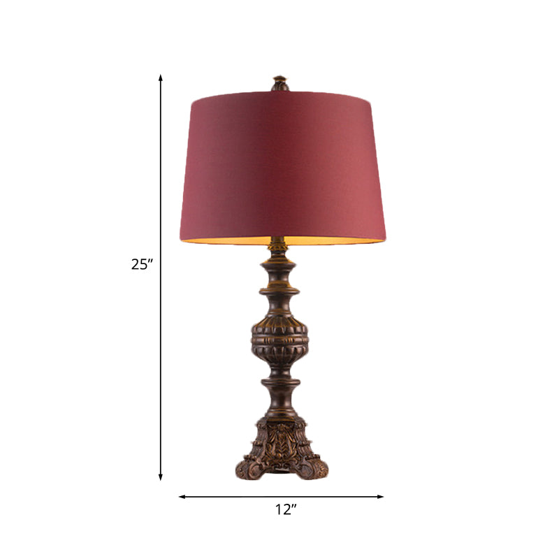 Rose Red Drum Nightstand Light Traditional Fabric 12"/15" Wide Single-Bulb Living Room Table Lamp Clearhalo 'Lamps' 'Table Lamps' Lighting' 1034238