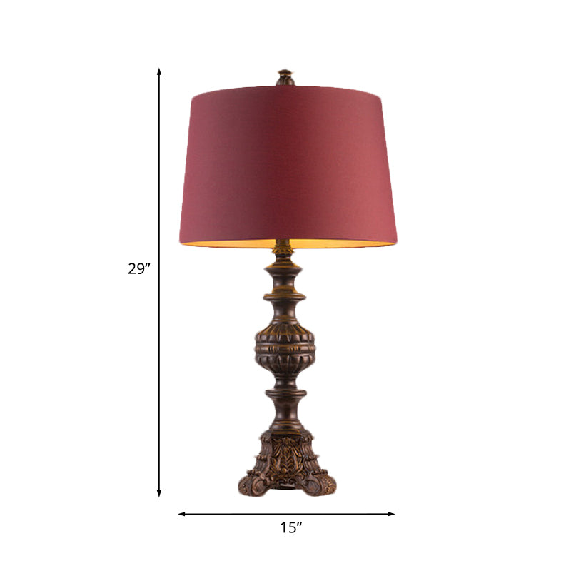 Rose Red Drum Nightstand Light Traditional Fabric 12"/15" Wide Single-Bulb Living Room Table Lamp Clearhalo 'Lamps' 'Table Lamps' Lighting' 1034239