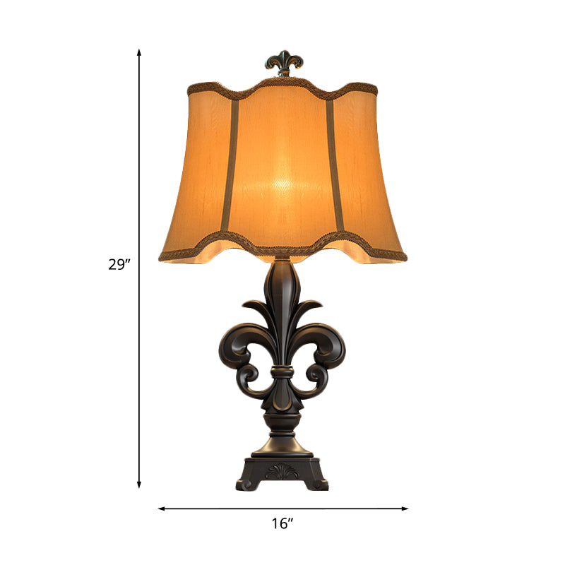 Scalloped-Trim Fabric Table Lighting Countryside 1-Light 12"/16" Wide Bedroom Night Stand Lamp in Beige Clearhalo 'Lamps' 'Table Lamps' Lighting' 1034244