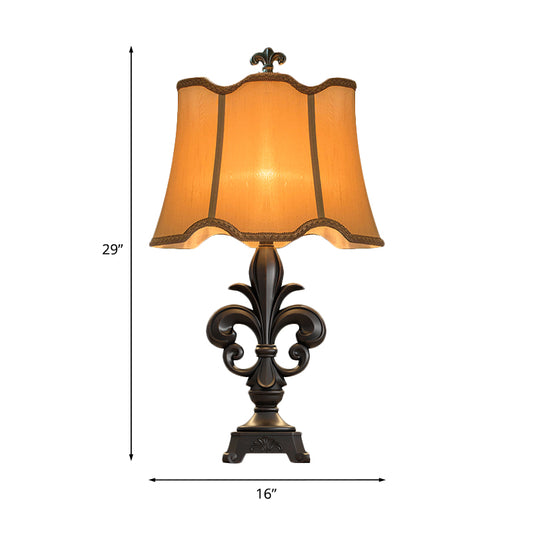 Scalloped-Trim Fabric Table Lighting Countryside 1-Light 12"/16" Wide Bedroom Night Stand Lamp in Beige Clearhalo 'Lamps' 'Table Lamps' Lighting' 1034244