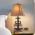 1-Light Pagoda Night Stand Lamp Retro Khaki Fabric Table Lighting with Carved Fleur De Lis Pedestal Khaki Clearhalo 'Lamps' 'Table Lamps' Lighting' 1034245