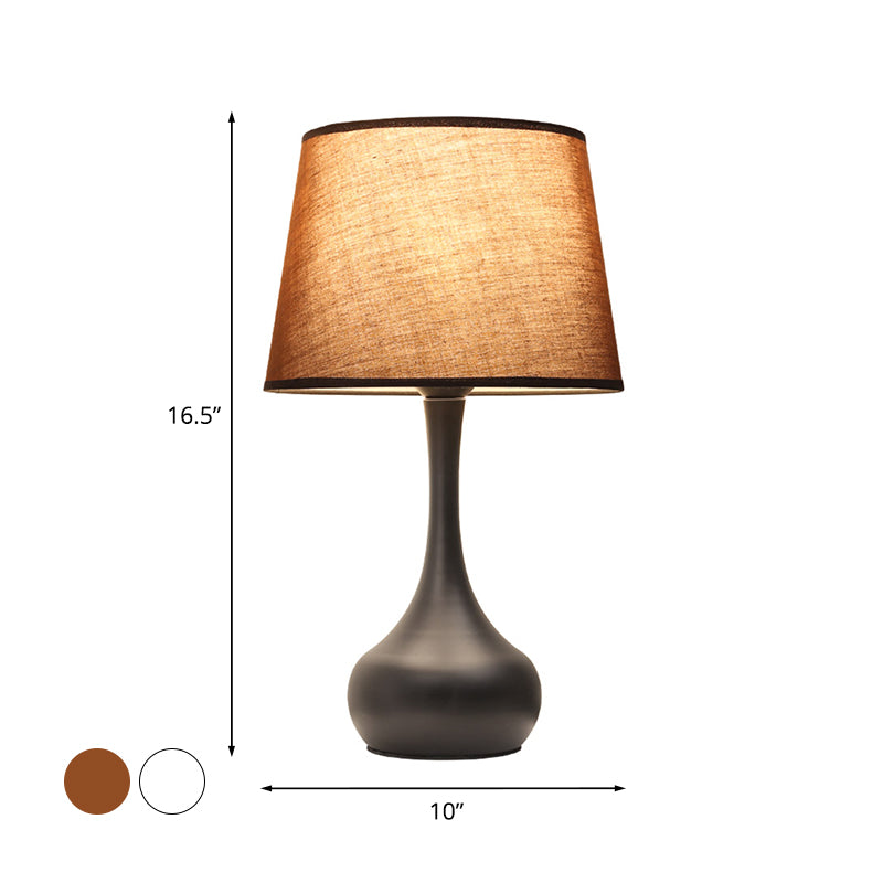 Fabric Brown/White Nightstand Lamp Barrel Shade 1-Light Rural Table Light with Slim Neck Pedestal Clearhalo 'Lamps' 'Table Lamps' Lighting' 1034261