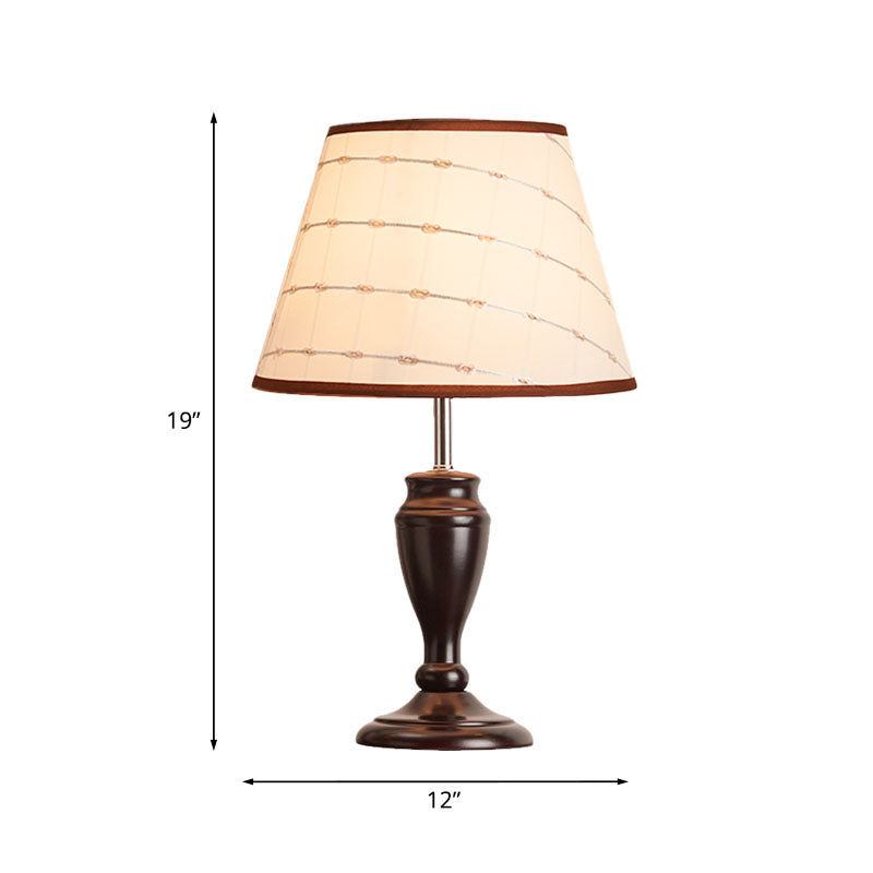 Brown 1 Head Table Light Rural Fabric Tapered Shade Nightstand Lamp with Flower/Slash/Geometric Pattern Clearhalo 'Lamps' 'Table Lamps' Lighting' 1034295