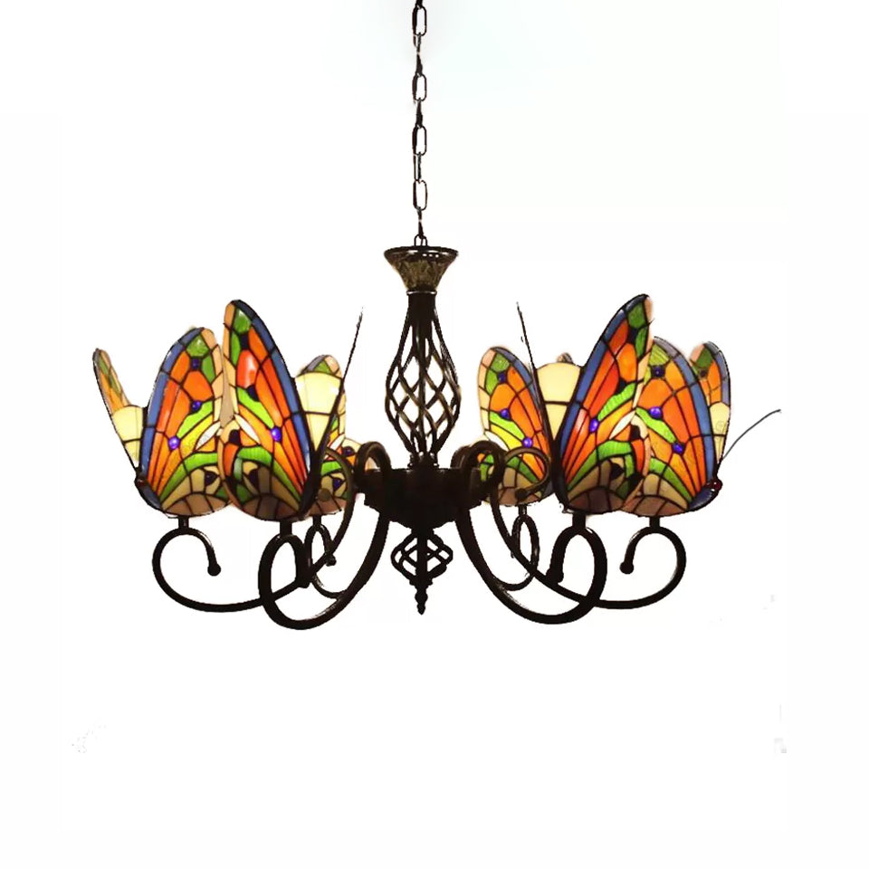 Tiffany Chandeliers for Dining Room, Butterfly Pendant Lighting Fixture with Stained Glass Shade 6 Orange Clearhalo 'Ceiling Lights' 'Chandeliers' 'Industrial' 'Middle Century Chandeliers' 'Tiffany Chandeliers' 'Tiffany close to ceiling' 'Tiffany' Lighting' 10343