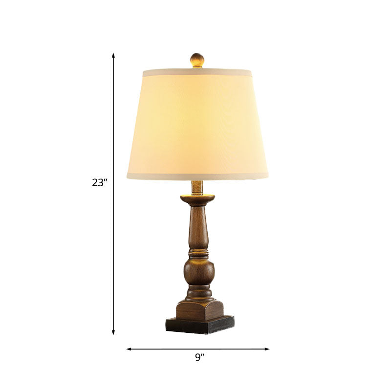 Beige Tapering Table Lamp Rustic Fabric Single Living Room Nightstand Light with Baluster Base Clearhalo 'Lamps' 'Table Lamps' Lighting' 1034311