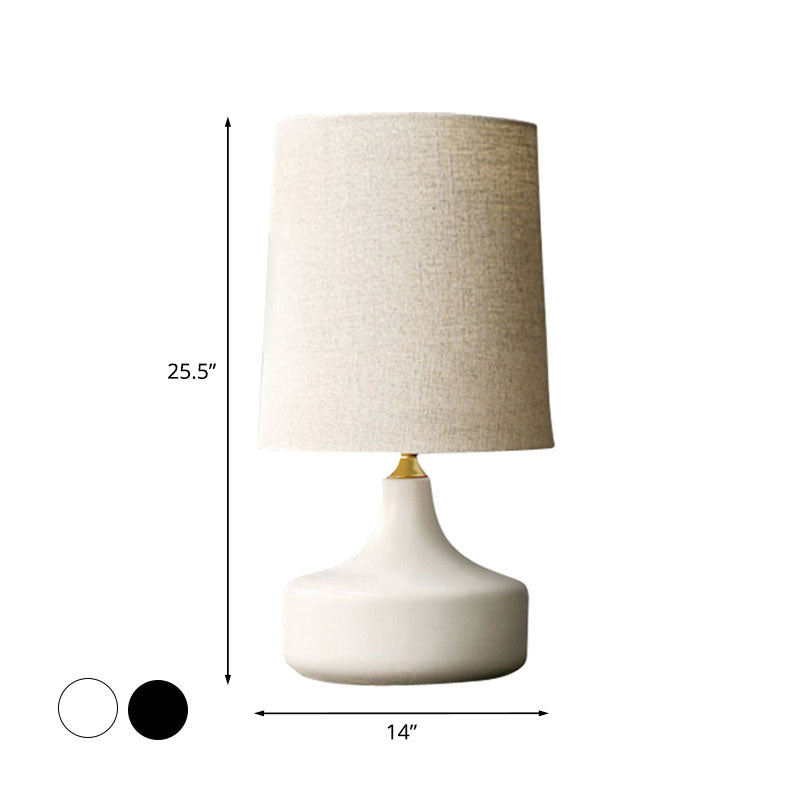 1 Bulb Night Stand Lamp Rural Living Room Table Light with Cylinder Fabric Shade in Grey/White Clearhalo 'Lamps' 'Table Lamps' Lighting' 1034371