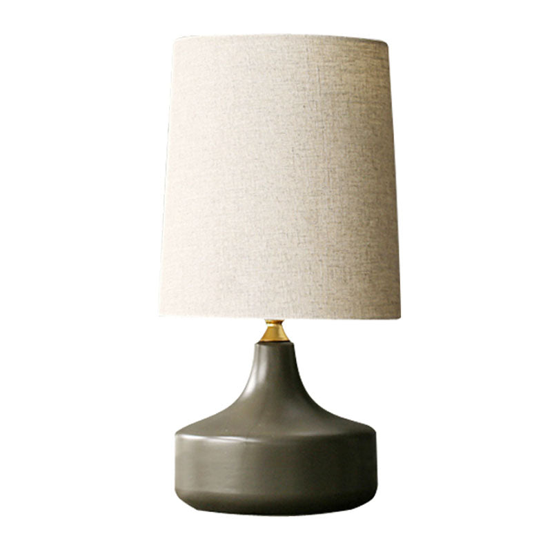 1 Bulb Night Stand Lamp Rural Living Room Table Light with Cylinder Fabric Shade in Grey/White Clearhalo 'Lamps' 'Table Lamps' Lighting' 1034375