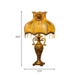 Traditional Two-Handled Vase Table Lamp 1 Bulb Resin Nightstand Light with Curved Fabric Shade in Gold Clearhalo 'Lamps' 'Table Lamps' Lighting' 1034387