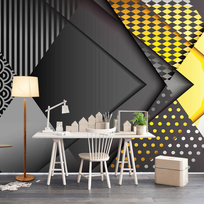 Color Block Wall Mural Decal for Meeting Room Decoration, Grey and Yellow, Personalzied Size Available Gray-Yellow Clearhalo 'Wall Decor' 'Wall Mural' 1036024
