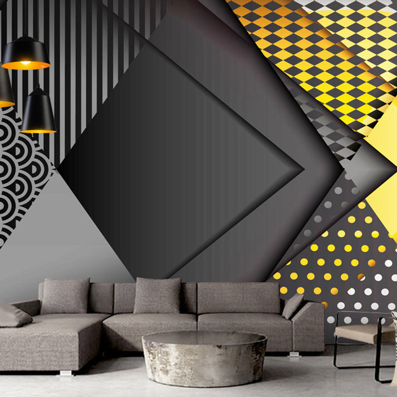 Color Block Wall Mural Decal for Meeting Room Decoration, Grey and Yellow, Personalzied Size Available Clearhalo 'Wall Decor' 'Wall Mural' 1036025