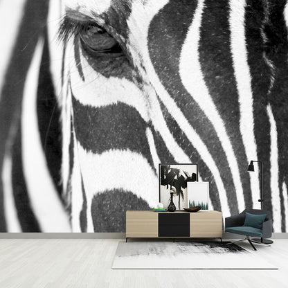 Photography Zebra Skin Wall Art Extra Large Wall Mural Decal for Accent Wall, Custom Size Available Black-White Clearhalo 'Wall Decor' 'Wall Mural' 1036076