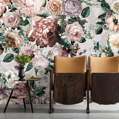 Modern Blossoming Flowers Wall Mural in Pink Living Room Wall Art, Custom Size Available Pink Clearhalo 'Wall Decor' 'Wall Mural' 1036171