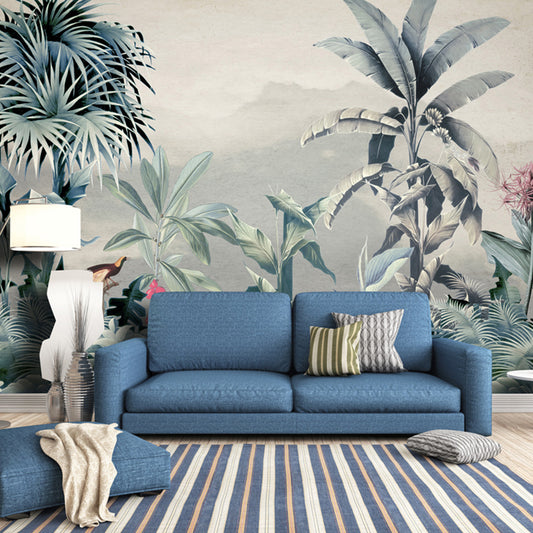 Illustration Style Jungle Wall Art Extra Large Wall Mural Decal for Accent Wall, Made to Measure Clearhalo 'Wall Decor' 'Wall Mural' 1036183