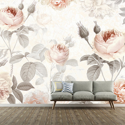 Water-Resistant Elegant Roses Wall Art Personalized Size Contemporary Wall Mural for Accent Wall Pink Clearhalo 'Wall Decor' 'Wall Mural' 1036241