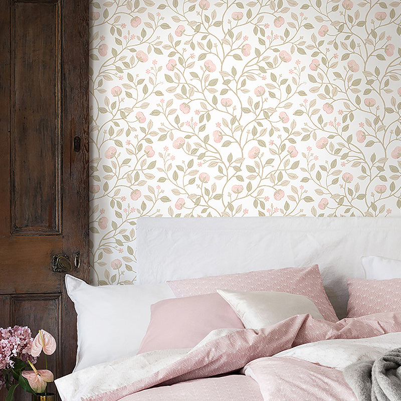 Dense Flower Pattern Wall Mural Decal for Girl's Bedroom Simple Wall Art in Soft Color, Made to Measure Pink Clearhalo 'Wall Decor' 'Wall Mural' 1036252