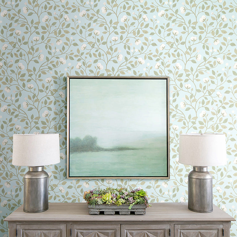 Dense Flower Pattern Wall Mural Decal for Girl's Bedroom Simple Wall Art in Soft Color, Made to Measure Green Clearhalo 'Wall Decor' 'Wall Mural' 1036257