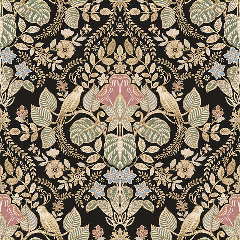 Bohemian Bird and Flower Mural Wallpaper for Accent Wall, Personalized Size Wall Decor in Natural Color Clearhalo 'Wall Decor' 'Wall Mural' 1036322