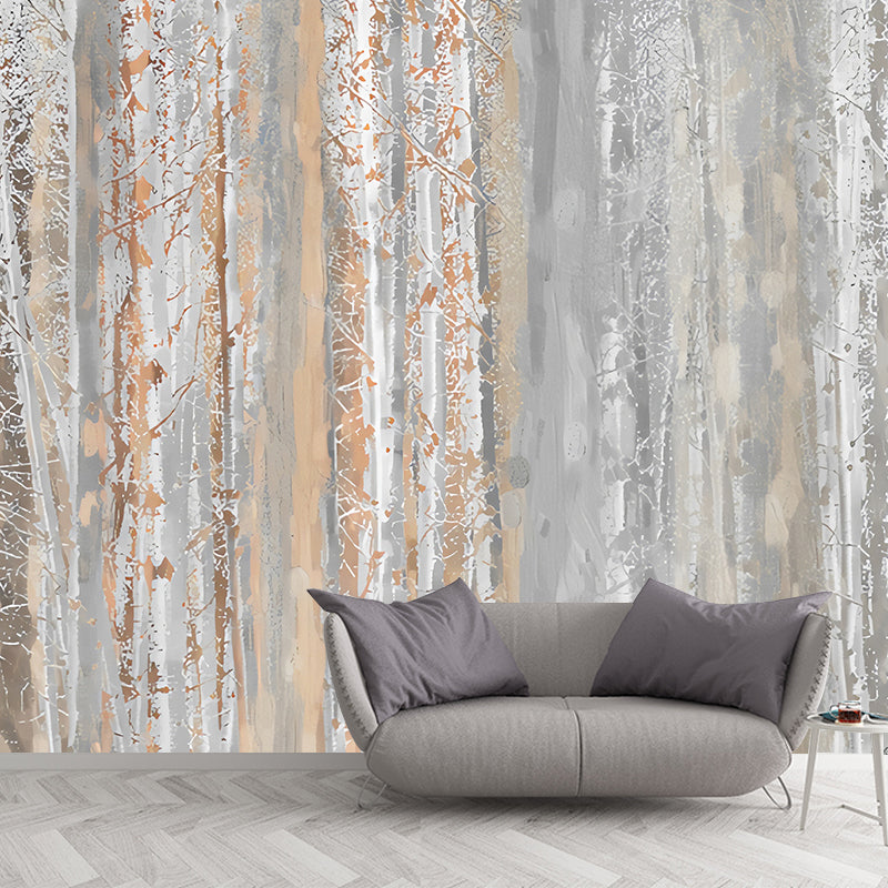 Cool Birch Tree Mural Wallpaper for Accent Wall, Pastel Brown, Personalized Size Available Brown Clearhalo 'Wall Decor' 'Wall Mural' 1036411