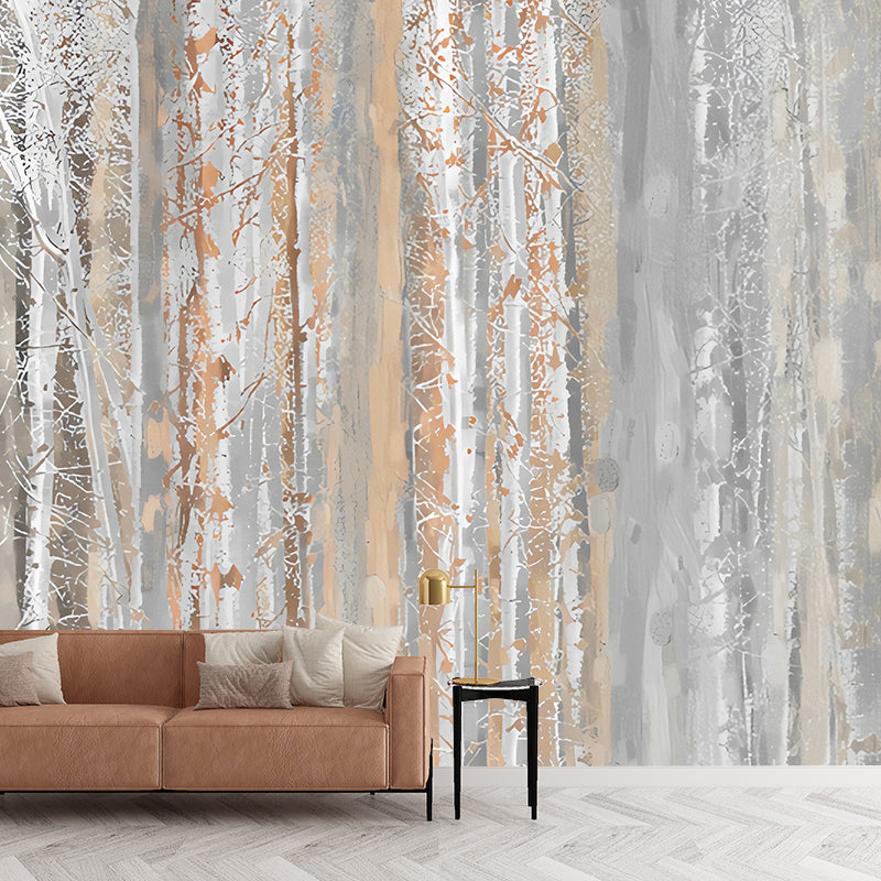 Cool Birch Tree Mural Wallpaper for Accent Wall, Pastel Brown, Personalized Size Available Clearhalo 'Wall Decor' 'Wall Mural' 1036412