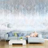 Simple Misty Forest Wall Mural for Dining Room, Custom Size Wall Art in Blue and Grey Clearhalo 'Wall Decor' 'Wall Mural' 1036446