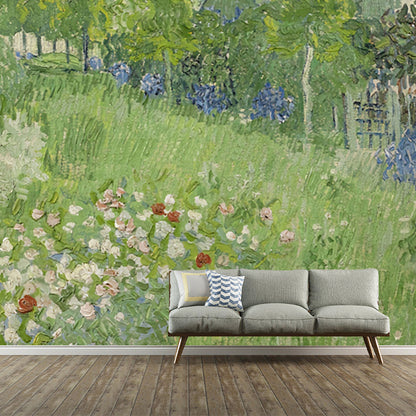 Aesthetic Grass and Flower Mural for Accent Wall, Custom-printed Wall Covering in Green Green Clearhalo 'Wall Decor' 'Wall Mural' 1036531