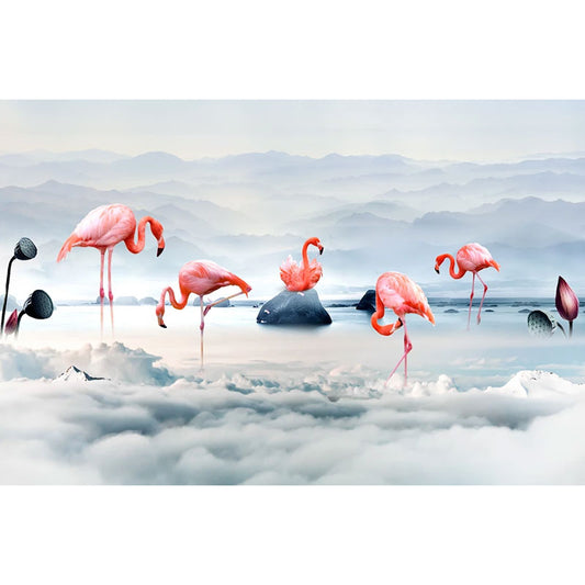 Illustration Flamingo Mural Wallpaper Whole Wall Art for Girl's Bedroom, Made to Measure Clearhalo 'Wall Decor' 'Wall Mural' 1036575