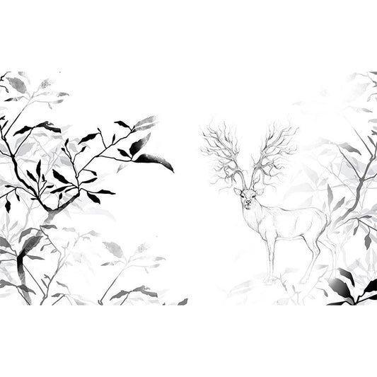 Simplicity Deer Elk Wall Decor for Bedroom, Personalized Size Wall Mural Decal in Black and White Clearhalo 'Wall Decor' 'Wall Mural' 1036580