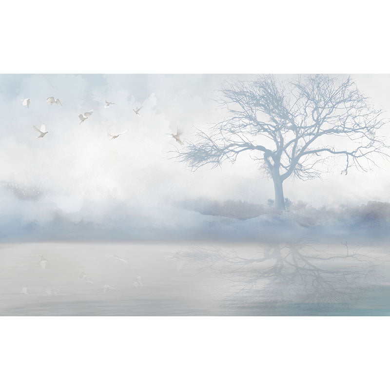 Full Contemporary Wall Mural Decal in Pastel Color Misty Tree Wall Covering, Custom Size Available Clearhalo 'Wall Decor' 'Wall Mural' 1036745