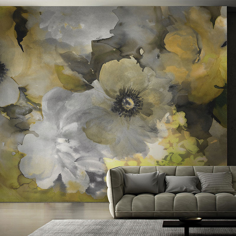 Natural Color Blossoming Flower Mural Moisture-Resistant Wall Art for Guest Room Decor Yellow-Gray Clearhalo 'Wall Decor' 'Wall Mural' 1036805