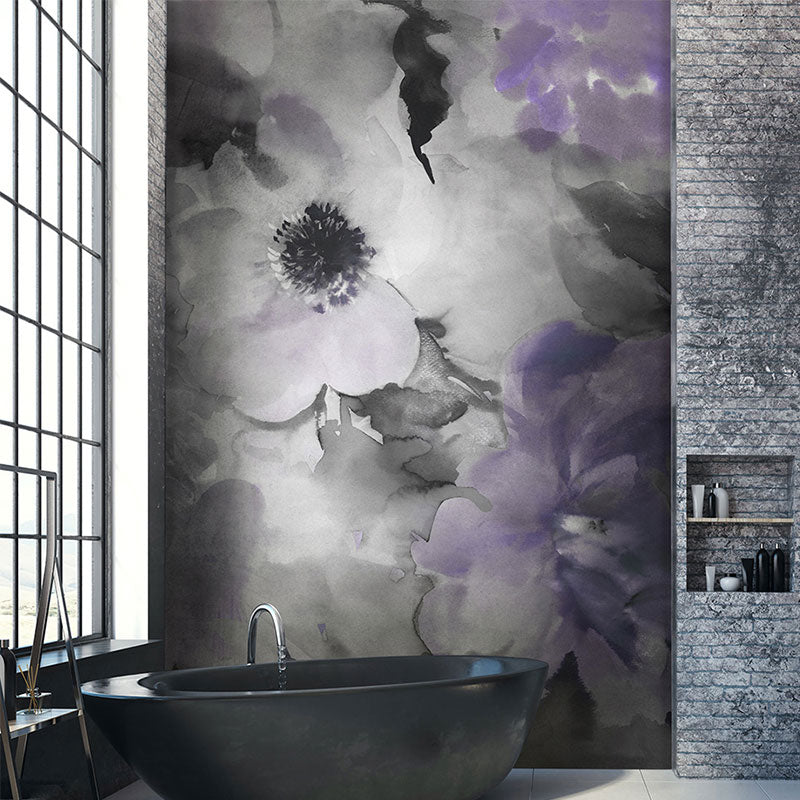 Natural Color Blossoming Flower Mural Moisture-Resistant Wall Art for Guest Room Decor Gray-Purple Clearhalo 'Wall Decor' 'Wall Mural' 1036810
