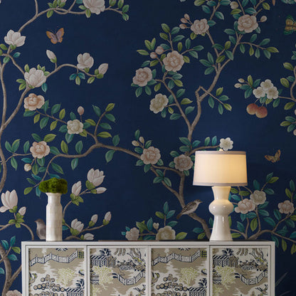 Big Illustration Countryside Wall Mural Decal for Home Decoration with Garden Blossoms Design in Natural Color Navy Clearhalo 'Wall Decor' 'Wall Mural' 1036830