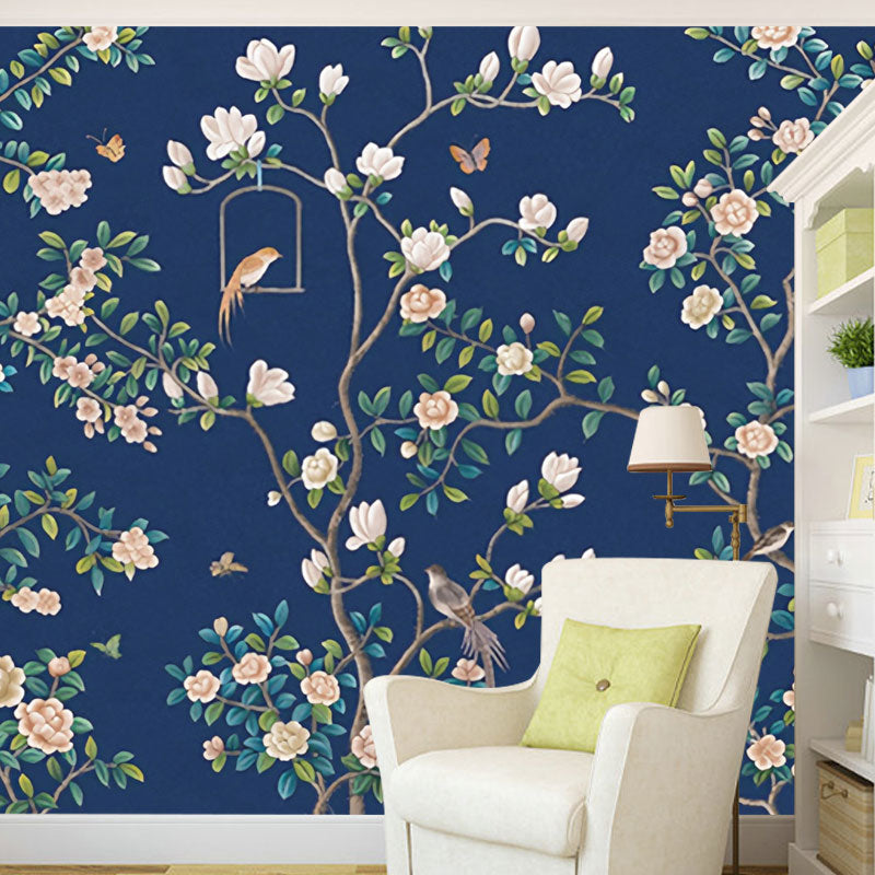 Big Illustration Countryside Wall Mural Decal for Home Decoration with Garden Blossoms Design in Natural Color Clearhalo 'Wall Decor' 'Wall Mural' 1036832