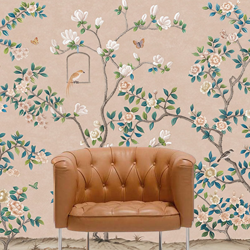 Big Illustration Countryside Wall Mural Decal for Home Decoration with Garden Blossoms Design in Natural Color Clearhalo 'Wall Decor' 'Wall Mural' 1036836