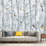 Waterproofing Birch Tree Wall Mural Non-Woven Material Wall Art for Coffee Shop Decor