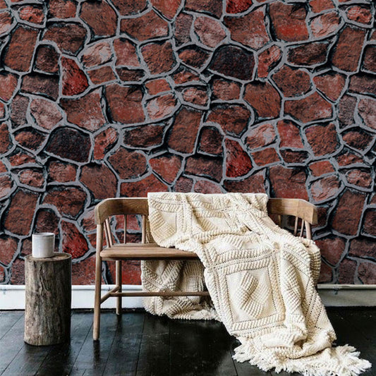 Stone Effect Wallpaper Roll for Accent Wall, Natural Color, 33'L x 20.5"W, Non-Pasted Rust Red Clearhalo 'Industrial wall decor' 'Industrial' 'Wallpaper' Wall Decor' 1036898