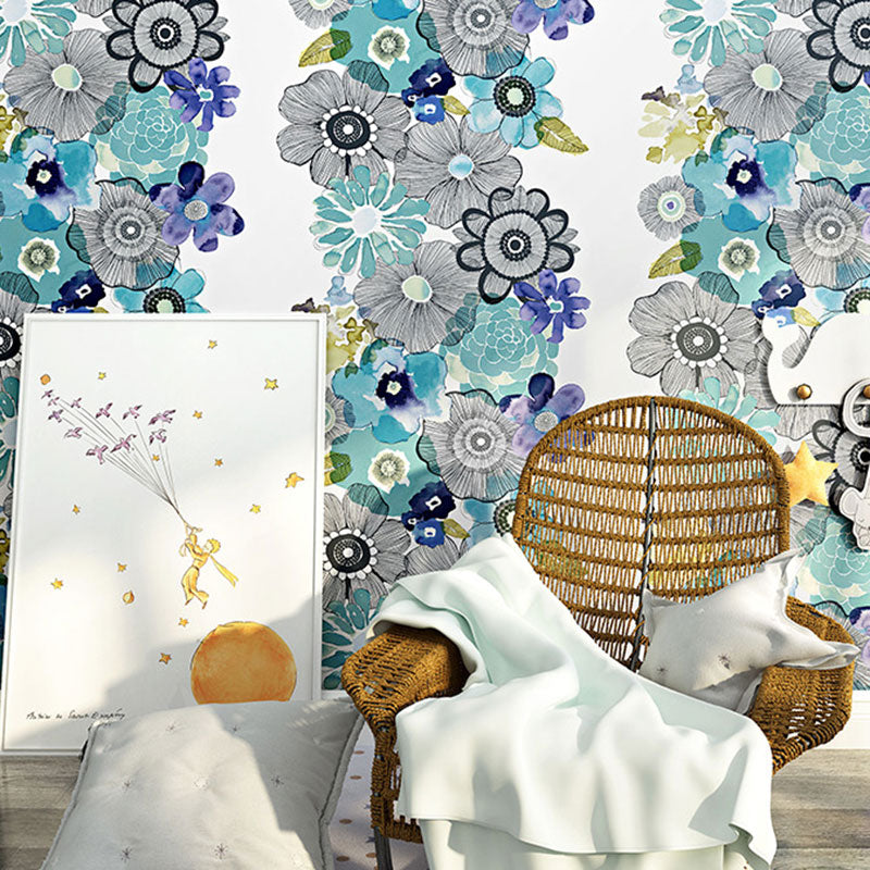 Entwined Blossoms Wallpaper Roll in Soft Blue Paper Wall Covering for Home Decoration, 57.1 sq ft. Blue Clearhalo 'Country wall decor' 'Rustic' 'Wallpaper' Wall Decor' 1037056