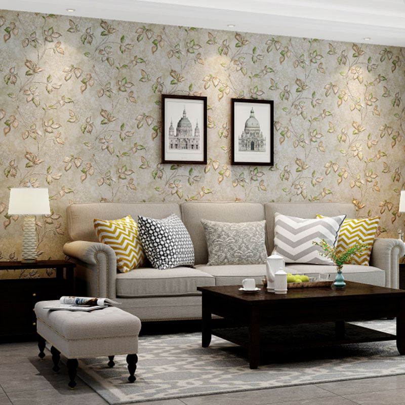 Countryside Embossed Leaves Wall Art in Natural Color Bedroom Decorative Wallpaper Roll, 33' x 20.5" Beige Clearhalo 'Country wall decor' 'Rustic' 'Wallpaper' Wall Decor' 1037063