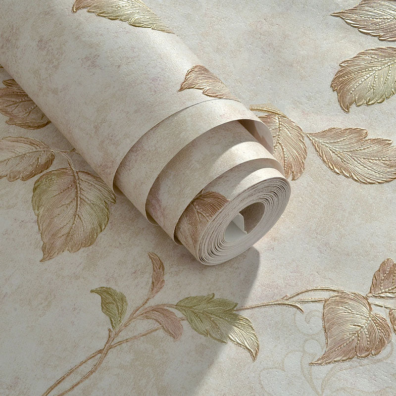 Countryside Embossed Leaves Wall Art in Natural Color Bedroom Decorative Wallpaper Roll, 33' x 20.5" Clearhalo 'Country wall decor' 'Rustic' 'Wallpaper' Wall Decor' 1037065