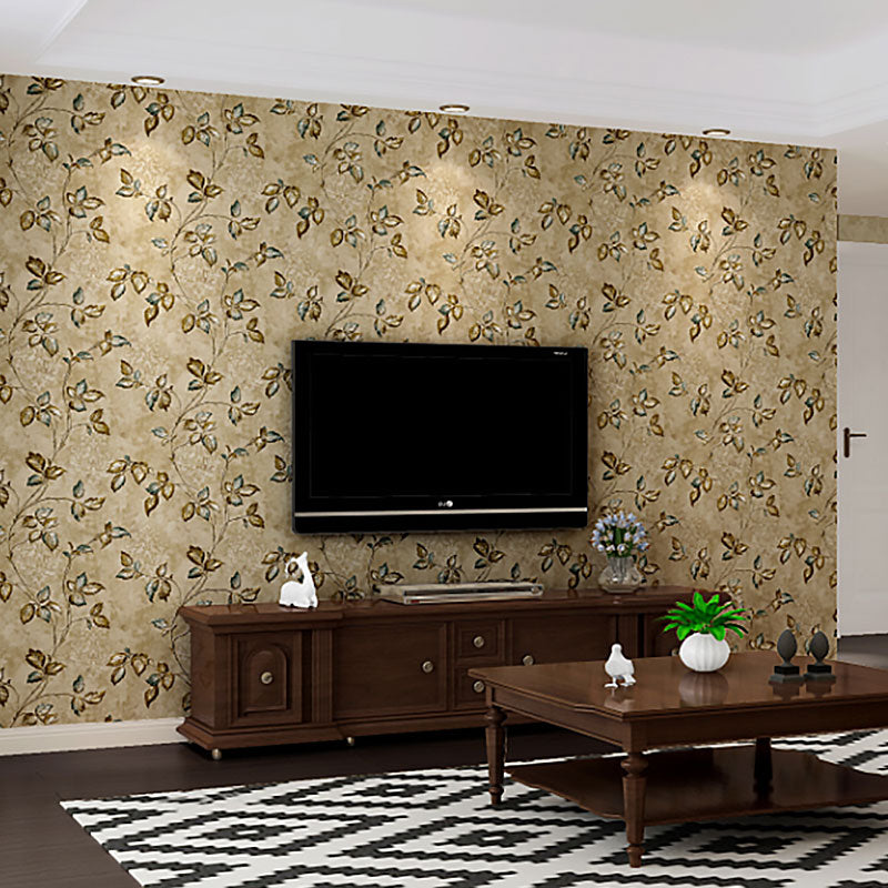 Countryside Embossed Leaves Wall Art in Natural Color Bedroom Decorative Wallpaper Roll, 33' x 20.5" Yellow Clearhalo 'Country wall decor' 'Rustic' 'Wallpaper' Wall Decor' 1037067