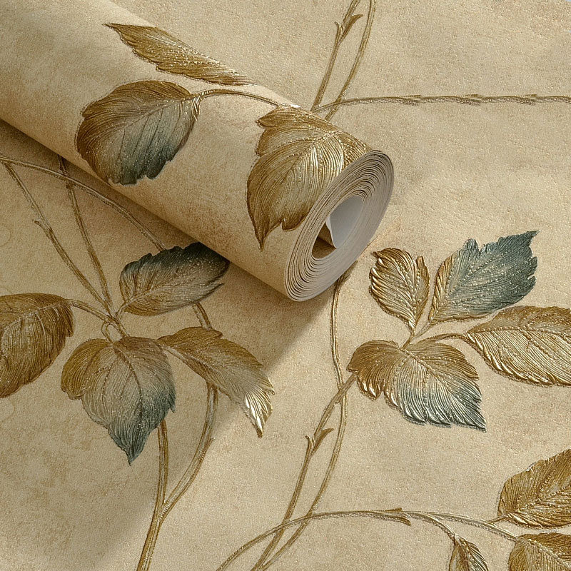 Countryside Embossed Leaves Wall Art in Natural Color Bedroom Decorative Wallpaper Roll, 33' x 20.5" Clearhalo 'Country wall decor' 'Rustic' 'Wallpaper' Wall Decor' 1037069