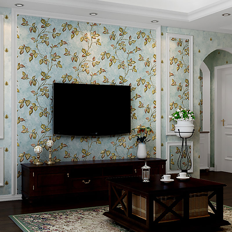 Countryside Embossed Leaves Wall Art in Natural Color Bedroom Decorative Wallpaper Roll, 33' x 20.5" Light Blue Clearhalo 'Country wall decor' 'Rustic' 'Wallpaper' Wall Decor' 1037071