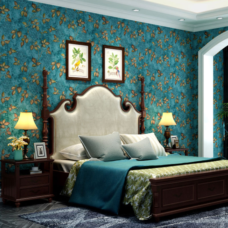 Countryside Embossed Leaves Wall Art in Natural Color Bedroom Decorative Wallpaper Roll, 33' x 20.5" Dark Blue Clearhalo 'Country wall decor' 'Rustic' 'Wallpaper' Wall Decor' 1037075