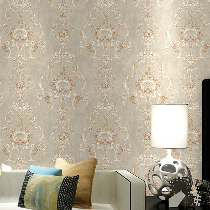Neutral Color Blossoming Flower Wallpaper Water-Resistant Wall Covering for Guest Room Khaki Clearhalo 'Vintage wall decor' 'Vintage' 'Wallpaper' Wall Decor' 1037093